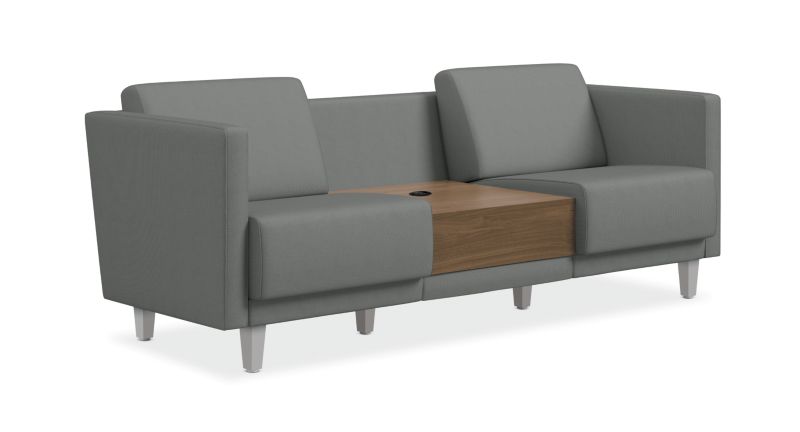 HON Grove Two-Seat Lounge With Table and Arms - Platinum Fabric