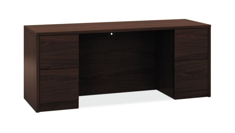 HON 10500 Series Double Pedestal Credenza with 4 File Drawers - Mahogany