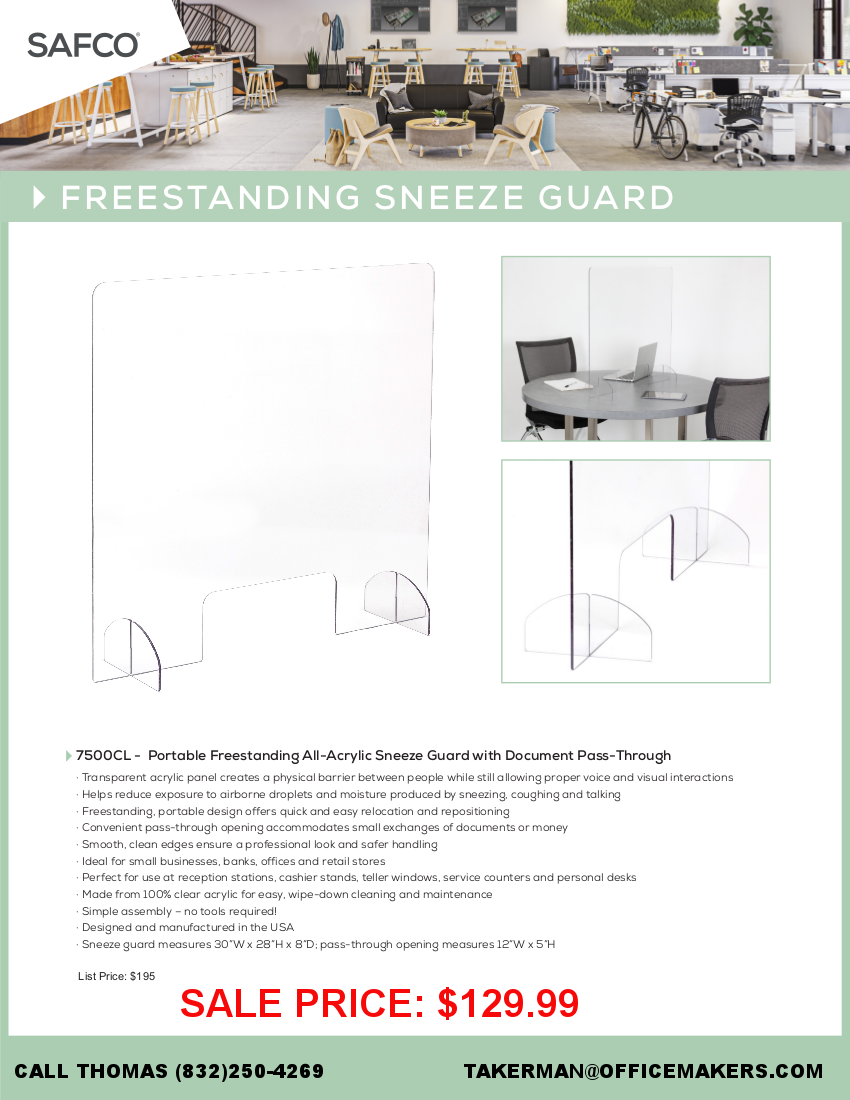 Safco Sneeze Guard Flyer - OfficeMakers.com sneeze-guard-safco