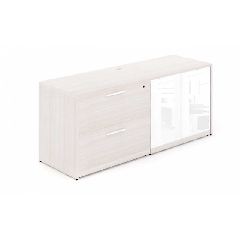 Combo lateral file with partial glass doors-Layout P-113-BDG-Potenza Series-CorpDesign-Blanc De Gris