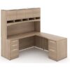 Credenza with return and hutch-Layout P-117-N-Potenza Series-CorpDesign-Noce