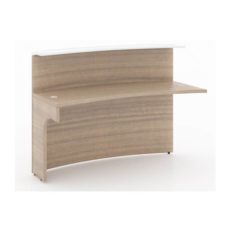Curved reception desk shell extension – White glass transactional top-CD-P60CRDE-N-Potenza Series-CorpDesign-Noce