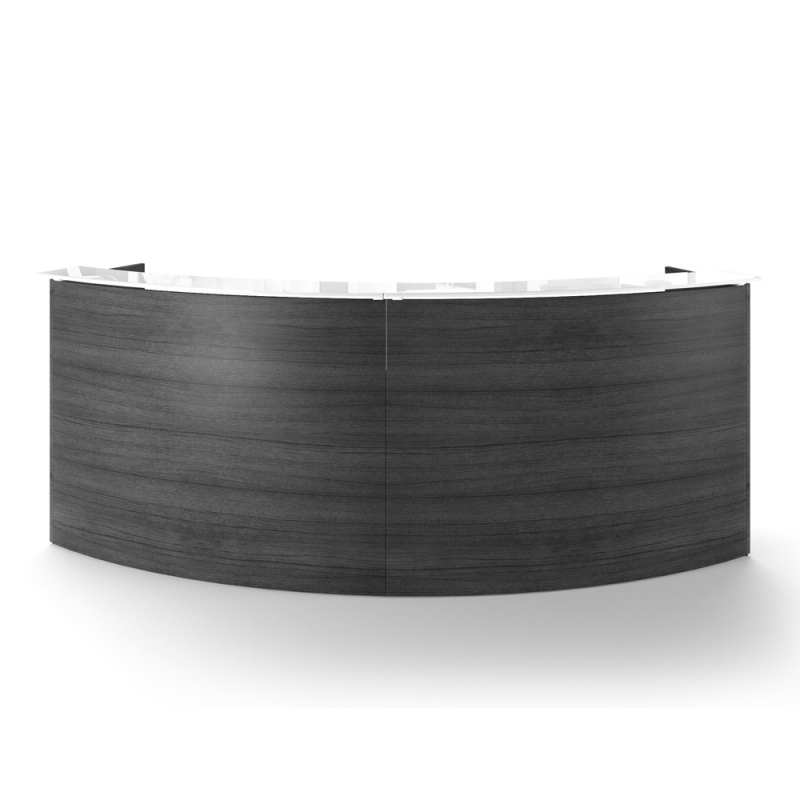 CD-P120CR-G Curved reception desk shell – White glass transactional top