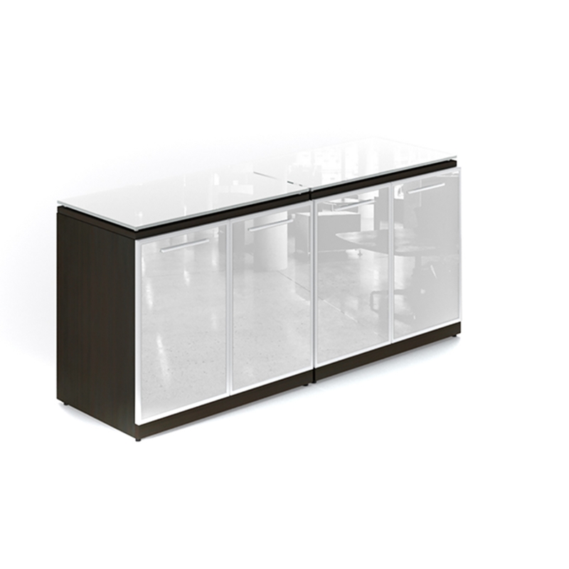 Double storage with glass doors and tops-Layout P-110-E-Potenza Series-CorpDesign-Espresso