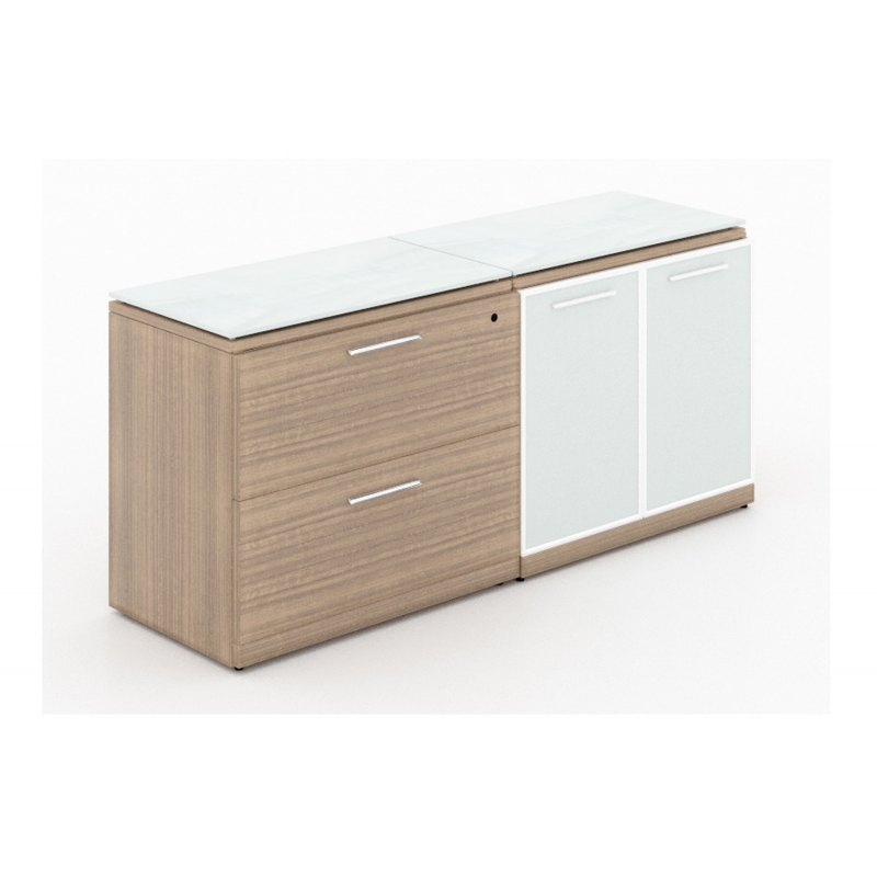 Lateral file with glass tops 68"-Layout P-114-N-Potenza Series-CorpDesign-Noce