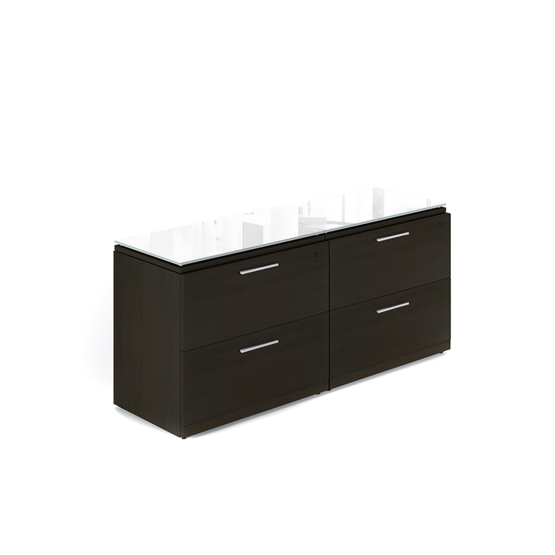 Lateral file with glass tops-Layout P-112-E-Potenza Series-CorpDesign-Espresso