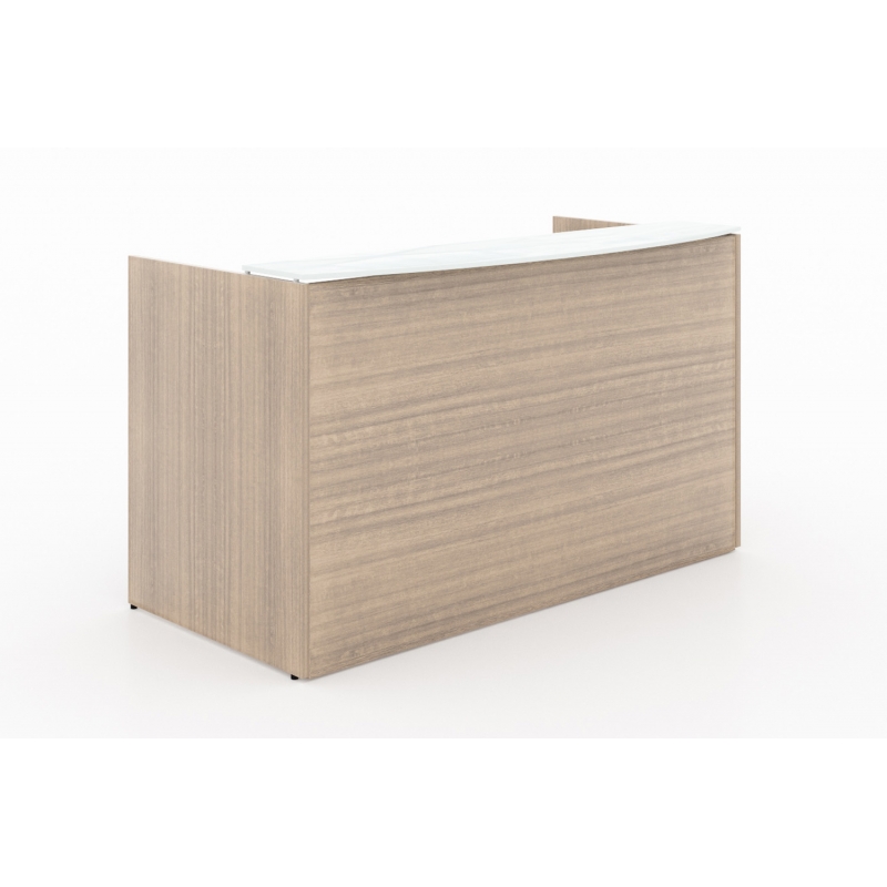 CD-P7236RD-GT-W-N Reception desk shell – White glass Floated transactional top