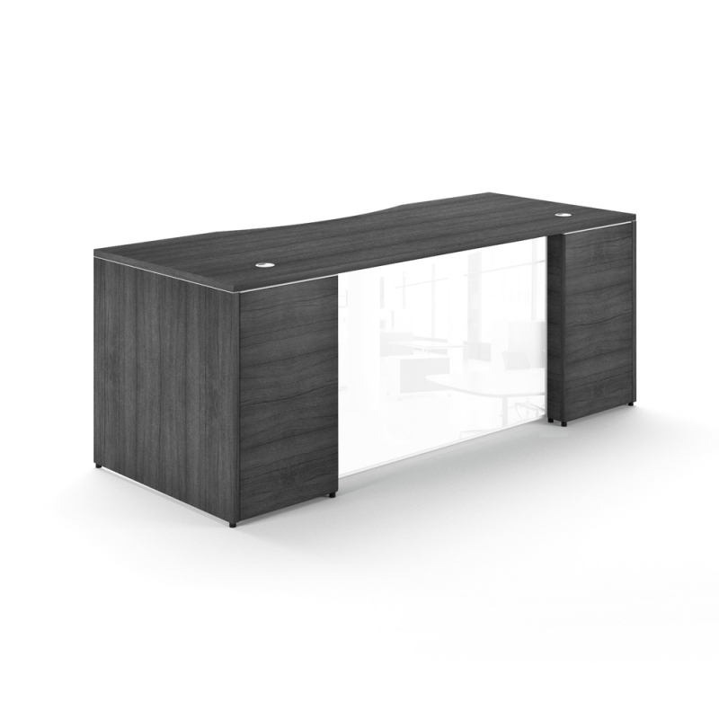 CD-P6630-GM-W-G Rectangular desk shell – White glass modesty panel