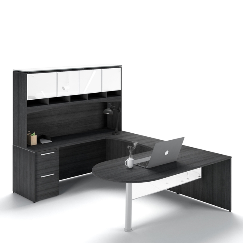 Layout P-121-G U-Shaped bullet end desk with glass package