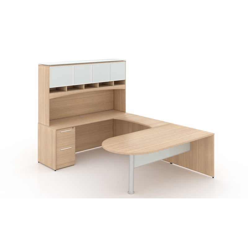 Layout P-121-M U-Shaped bullet end desk with glass package