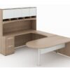 U-Shaped bullet end desk with glass package-Layout P-121-N-Potenza Series-CorpDesign-Noce