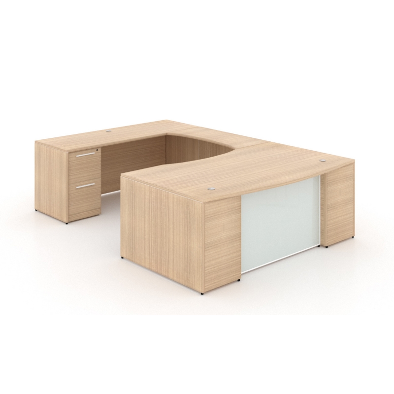 U-Shaped desk with glass modesty-Layout P-105NH-M-Potenza Series-CorpDesign-Miele