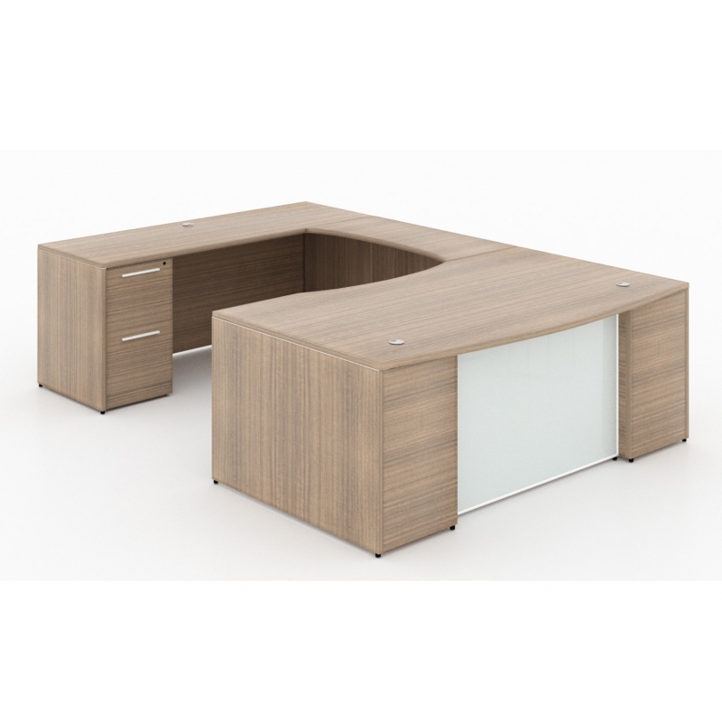 U-Shaped desk with glass package-Layout P-105-N-Potenza Series-CorpDesign-Noce