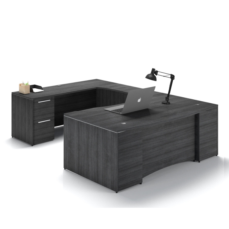 U-Shaped desk with laminate modesty-Layout P-106NH-G-Potenza Series-CorpDesign-GRIGIO