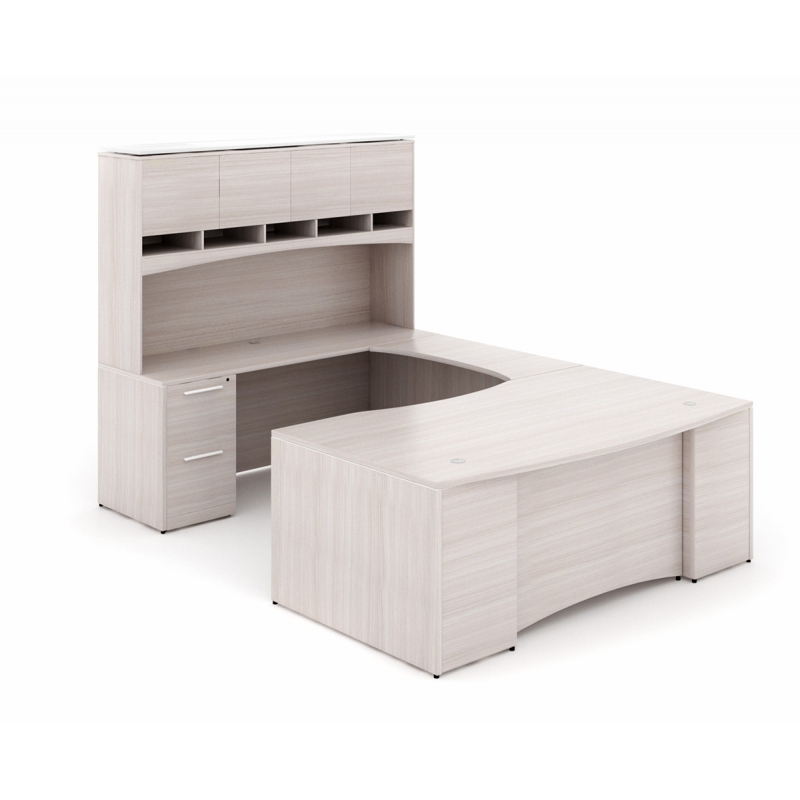 U-Shaped desk with laminate package-Layout P-106-BDG-Potenza Series-CorpDesign-Blanc De Gris