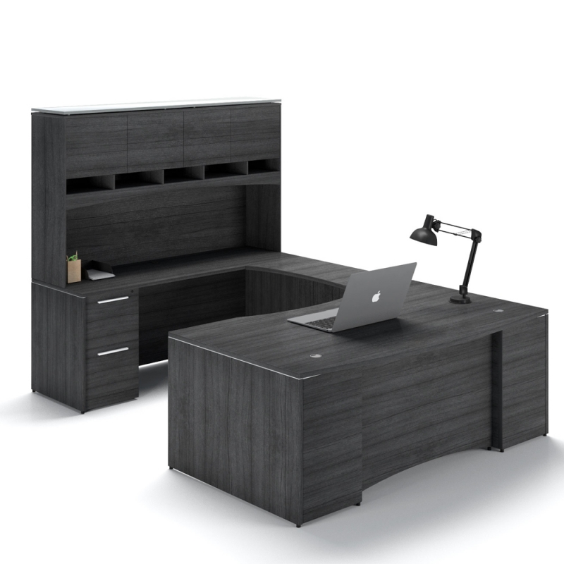 U-Shaped desk with laminate package-Layout P-106-G-Potenza Series-CorpDesign-Moderna Cherry