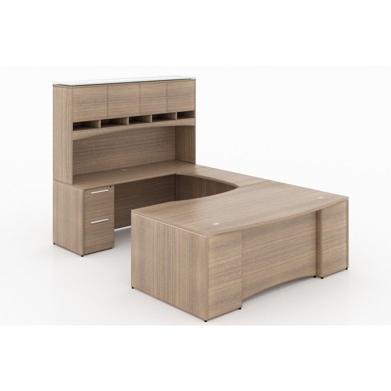 U-Shaped desk with laminate package-Layout P-106-N-Potenza Series-CorpDesign-Noce