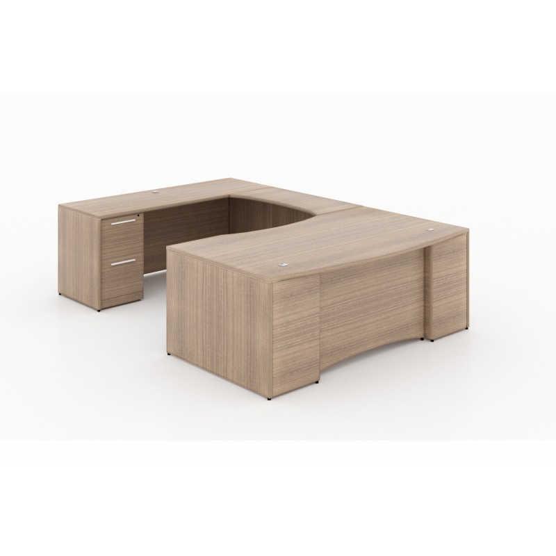 U-Shaped desk with laminate package-Layout P-106NH-N-Potenza Series-CorpDesign-Noce