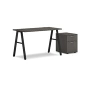HON Mod Desk with Mobile Storage | 1 Box Drawer / 1 File Drawer | 48"W x 24"D | A-Leg Base | Slate Teak Laminate