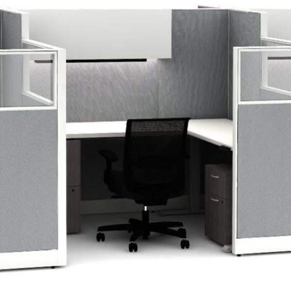 Quickship - Height-Adjustable L-Stations with Laminate Storage