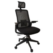 EM6900-BLK NEW REACH Series with Black Frame with 3D Arms Adjustable Lumbar Support with Mesh Back and Black Fabric Molded Seat
