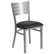 CI750BS Cafe/Breakroom Silver Slat Back Metal Chair with Black Vinyl Seat