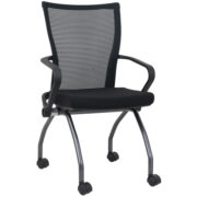 NI3005S-BLK Mesh Back Nesting Chair with Arms and Brushed Silver Frame